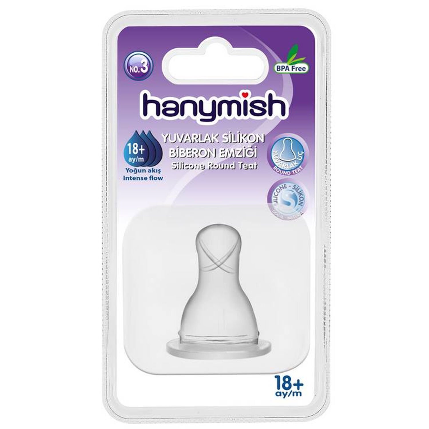 Hanymish Yuvarlak Silikon Biberon Emziği No 3 18+ Ay
