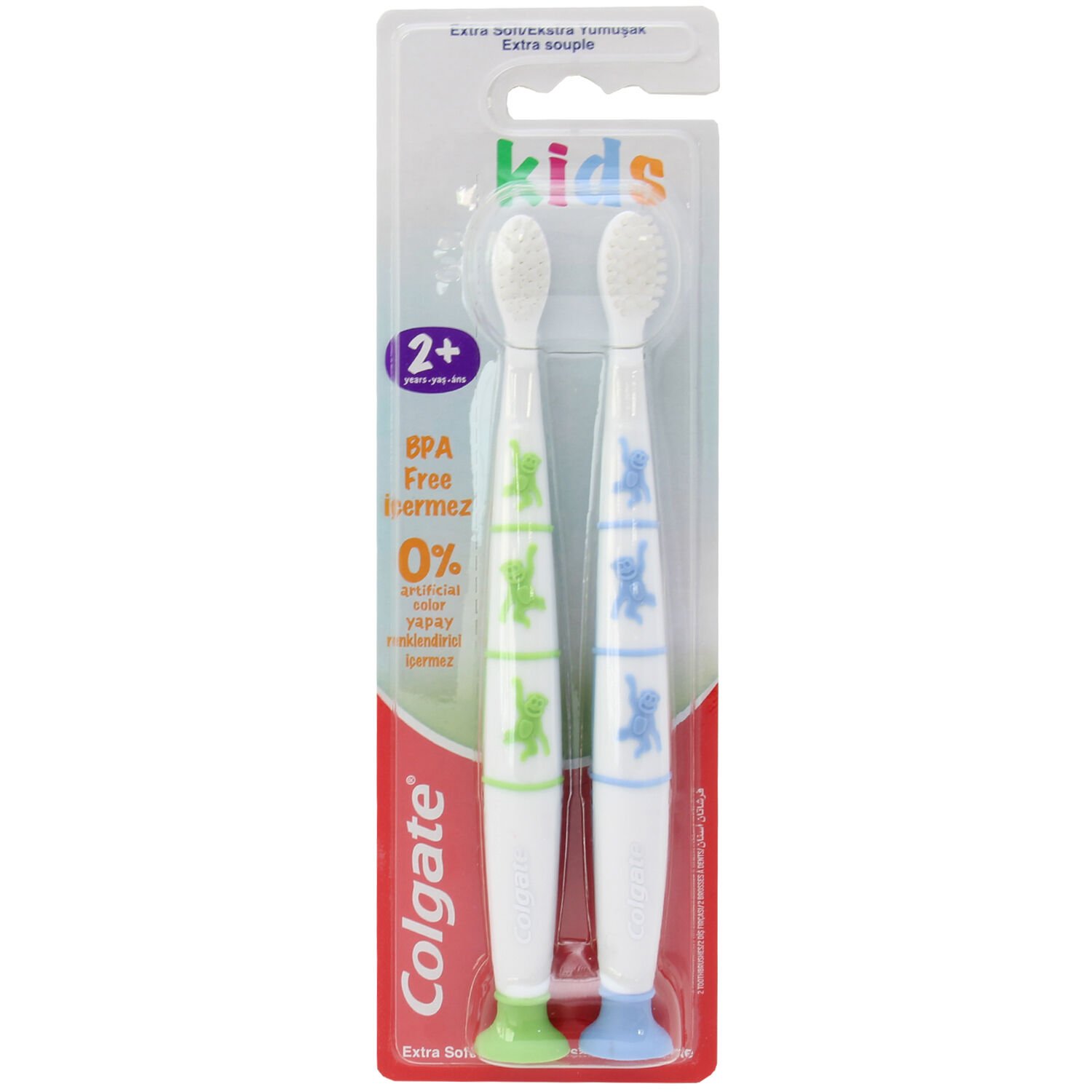 Colgate Kids 2+ Yaş Yapışkan Tabanlı Çocuk Diş Fırçası 2'li Extra Soft Erkek