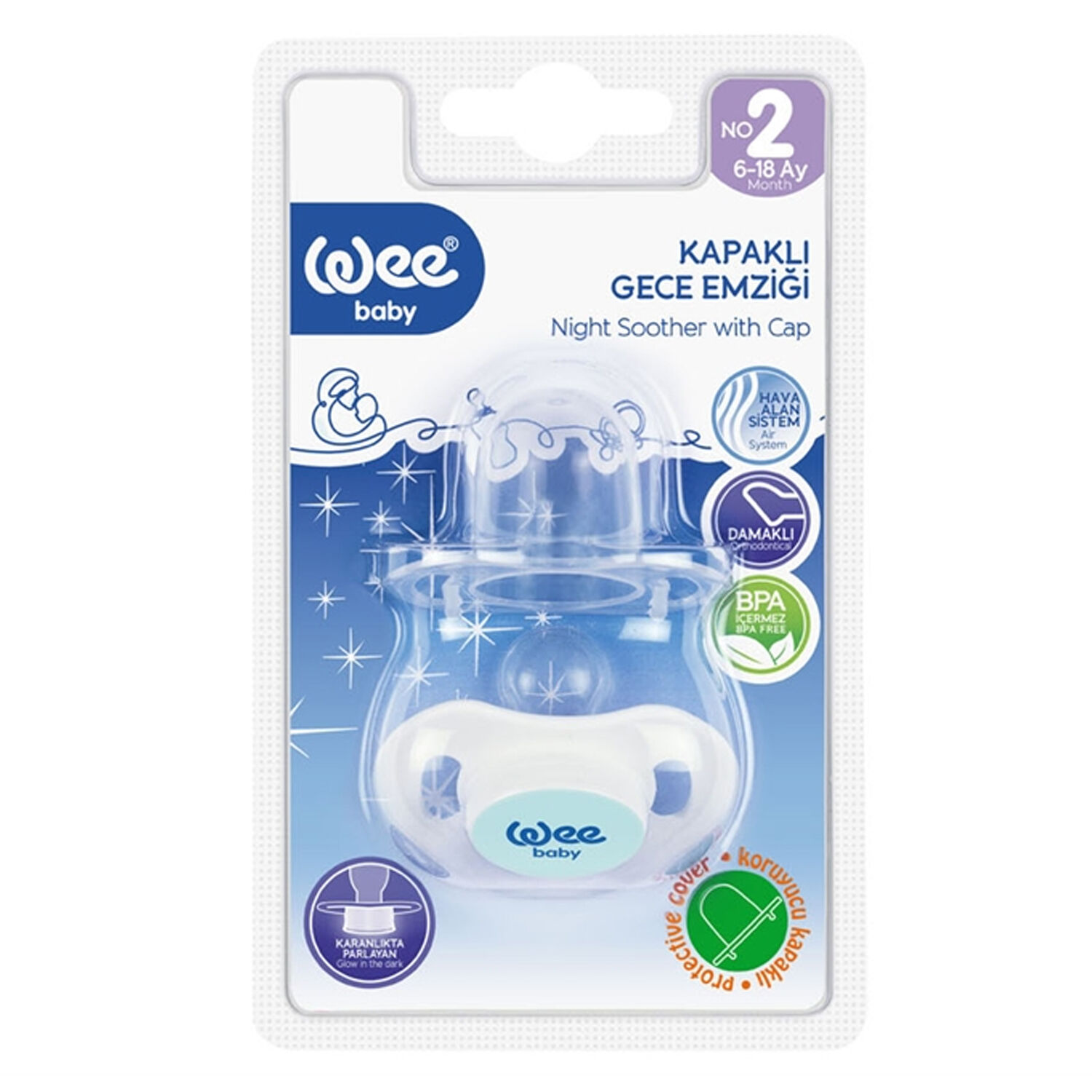 Wee Baby Kapaklı Gece Emziği No 2 6-18 Ay Mavi