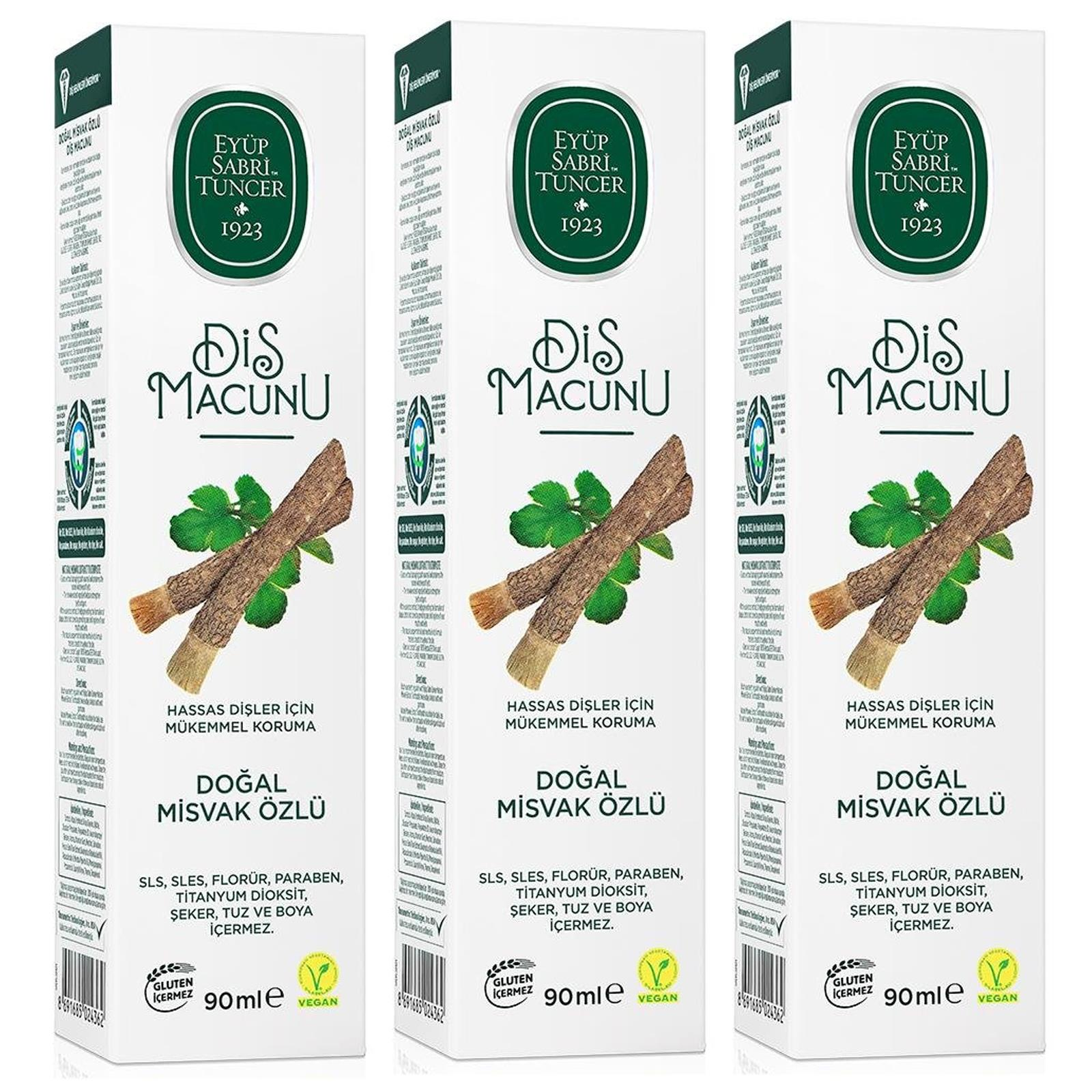 Eyüp Sabri Tuncer Doğal Misvak Özlü Florürsüz Diş Macunu 90 ml 3 ADET