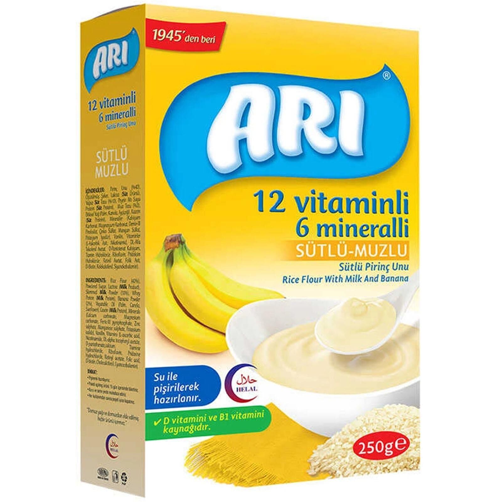 Arı Mama Sütlü Muzlu 12 Vitamin 6 Mineralli Pirinç Unu 250 gr