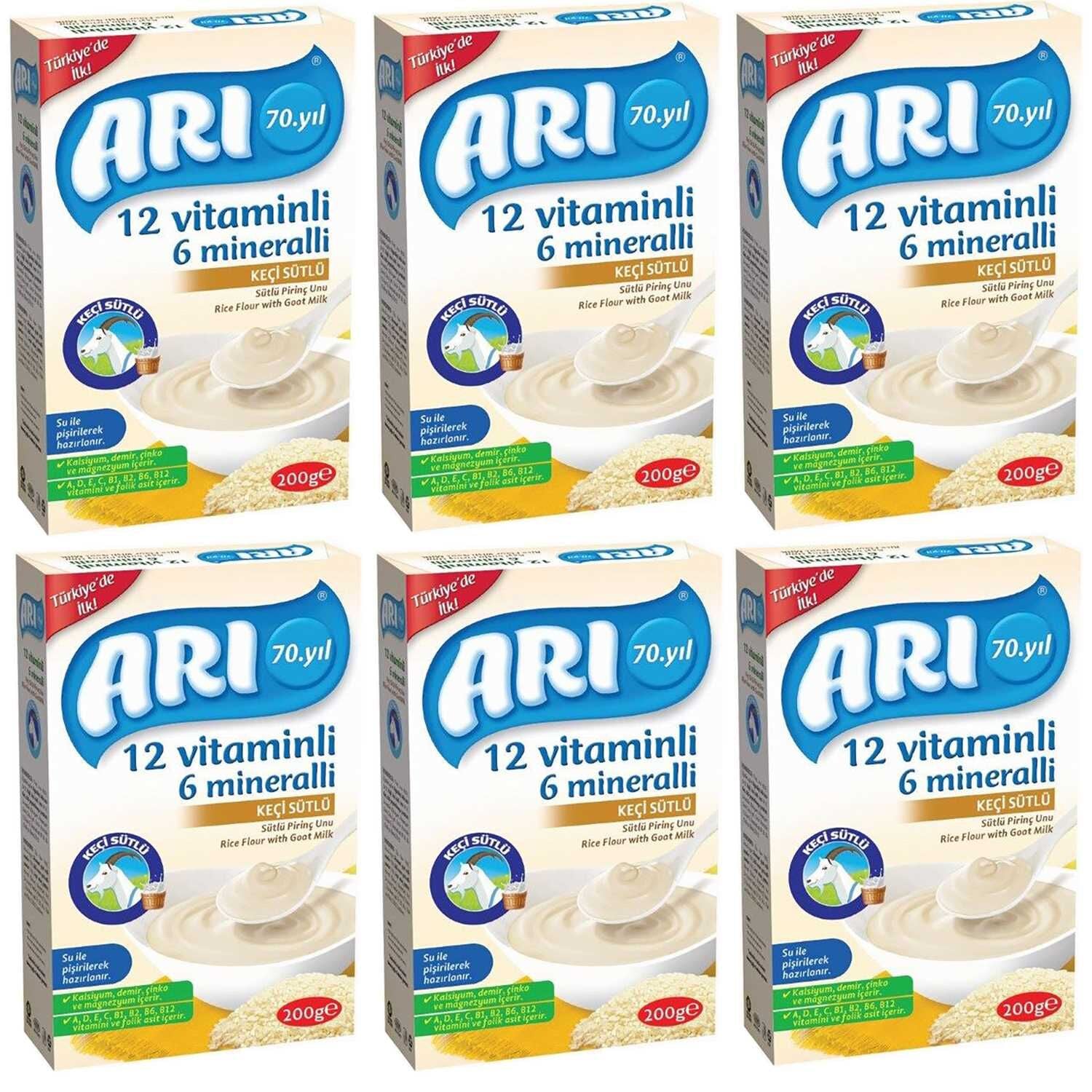 Arı Mama 12 Vitaminli 6 Mineralli Keçi Sütlü Pirinç Unu 200 gr 6 ADET