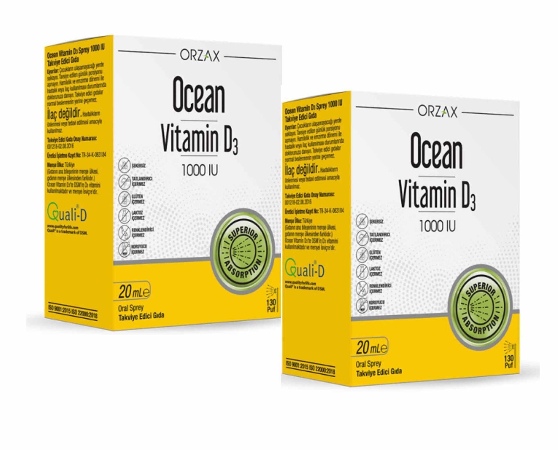 Ocean Vitamin D3 1000 IU Sprey 20 ml 2 li Avantajlı Paket