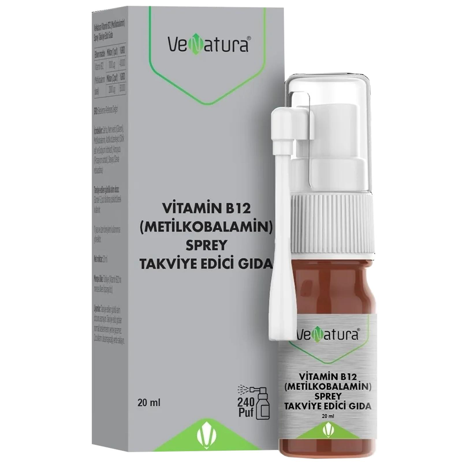 Venatura Vitamin B12 (Metilkobalamin) Sprey Takviye Edici Gıda 20 ml