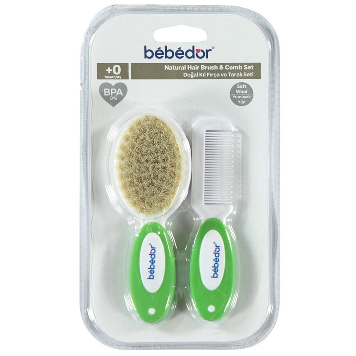 Bebedor Doğal Kıl Fırça Ve Tarak Seti Yeşil