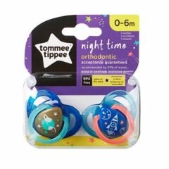 Tommee Tippee Ortodontik Gece Emziği 2'li 0-6 Ay Mavi