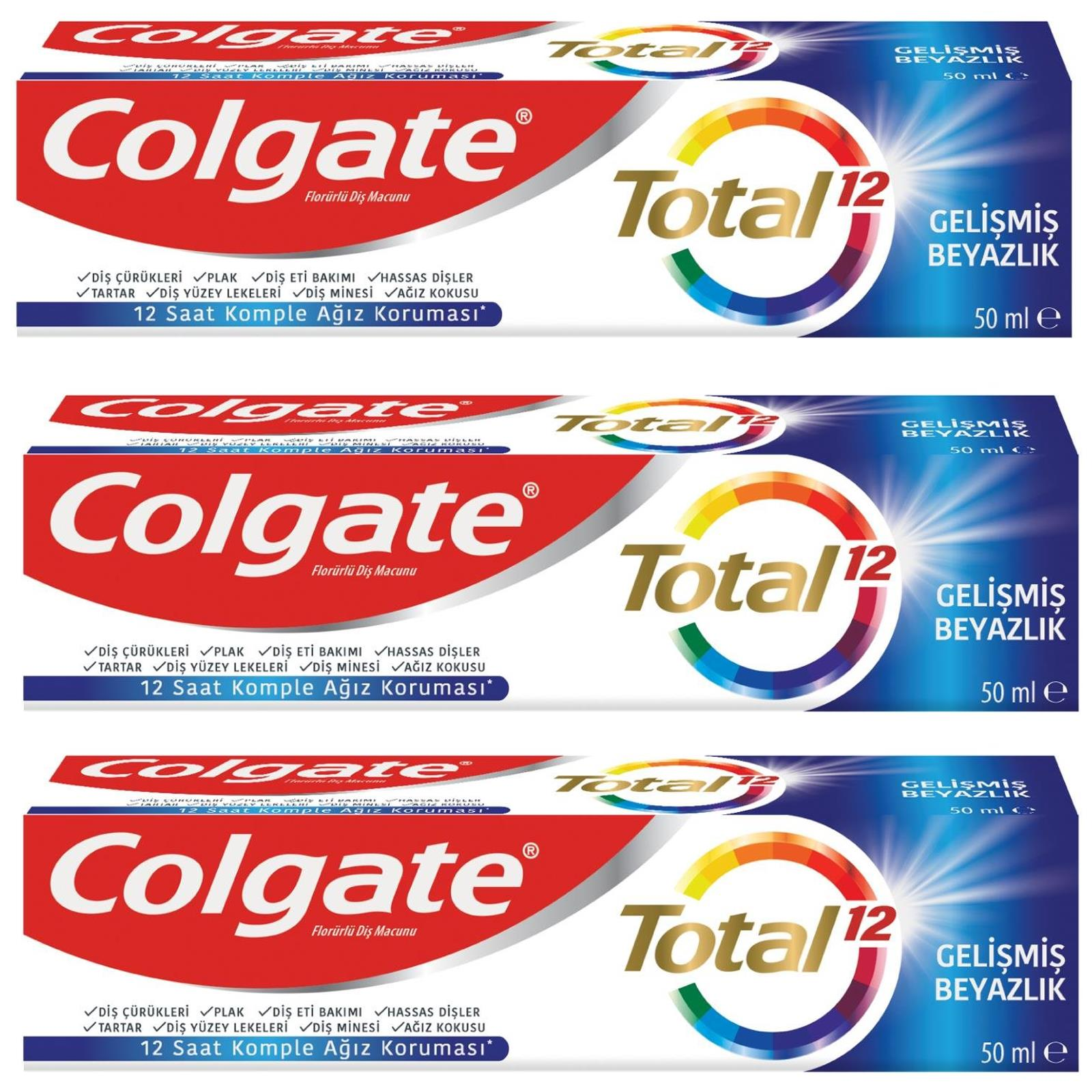 Colgate Total Gelişmiş Beyazlık Diş Macunu 50 ml 3 ADET