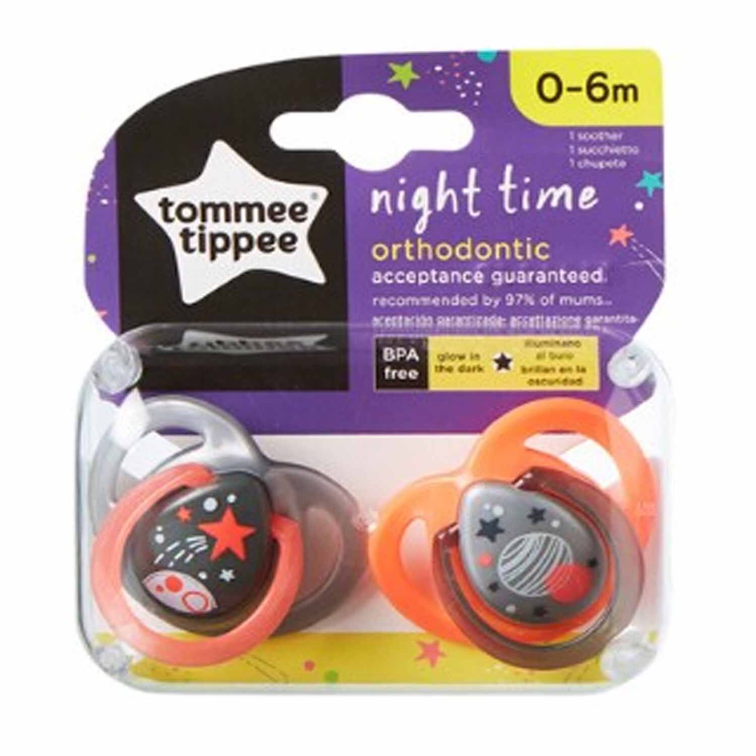 Tommee Tippee Ortodontik Gece Emziği 2'li 0-6 Ay Turuncu