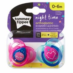 Tommee Tippee Ortodontik Gece Emziği 2'li 0-6 Ay Pembe
