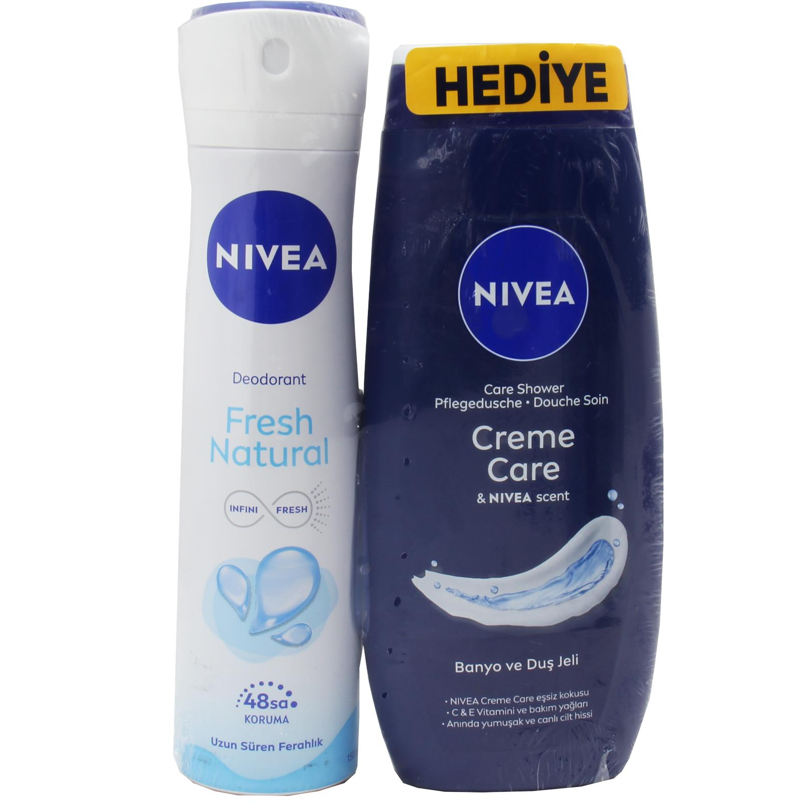 Nivea Fresh Natural Kadın Deodorant Sprey 150 ml + Creme Care Duş Jeli 250 ml