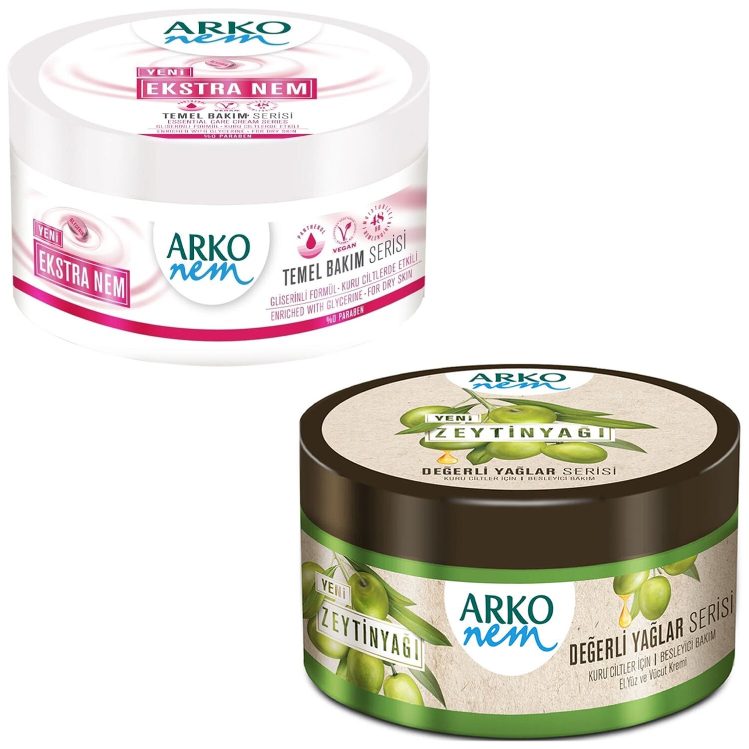 Arko Nem Ekstra Nemlendirici 250 ml + Arko Zeytinyağlı Nemlendirici Krem 250 ml