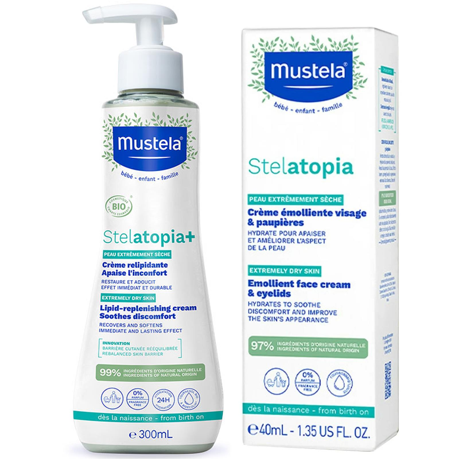Mustela Stelatopia Lipit Yenileyici Krem 300 ml + Stelatopia Emollient Face Cream Yüz Kremi 40 ml