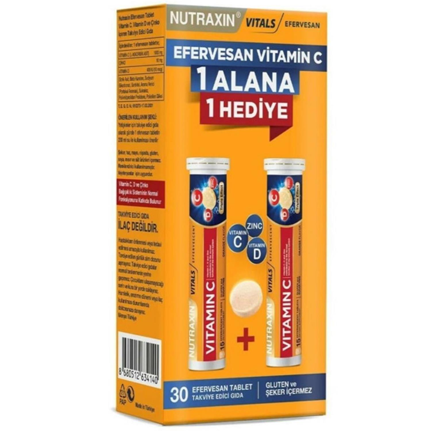Nutraxin Vitamin C-D-Zinc 15 Efervesan Tablet 1 Alana 1 Hediye