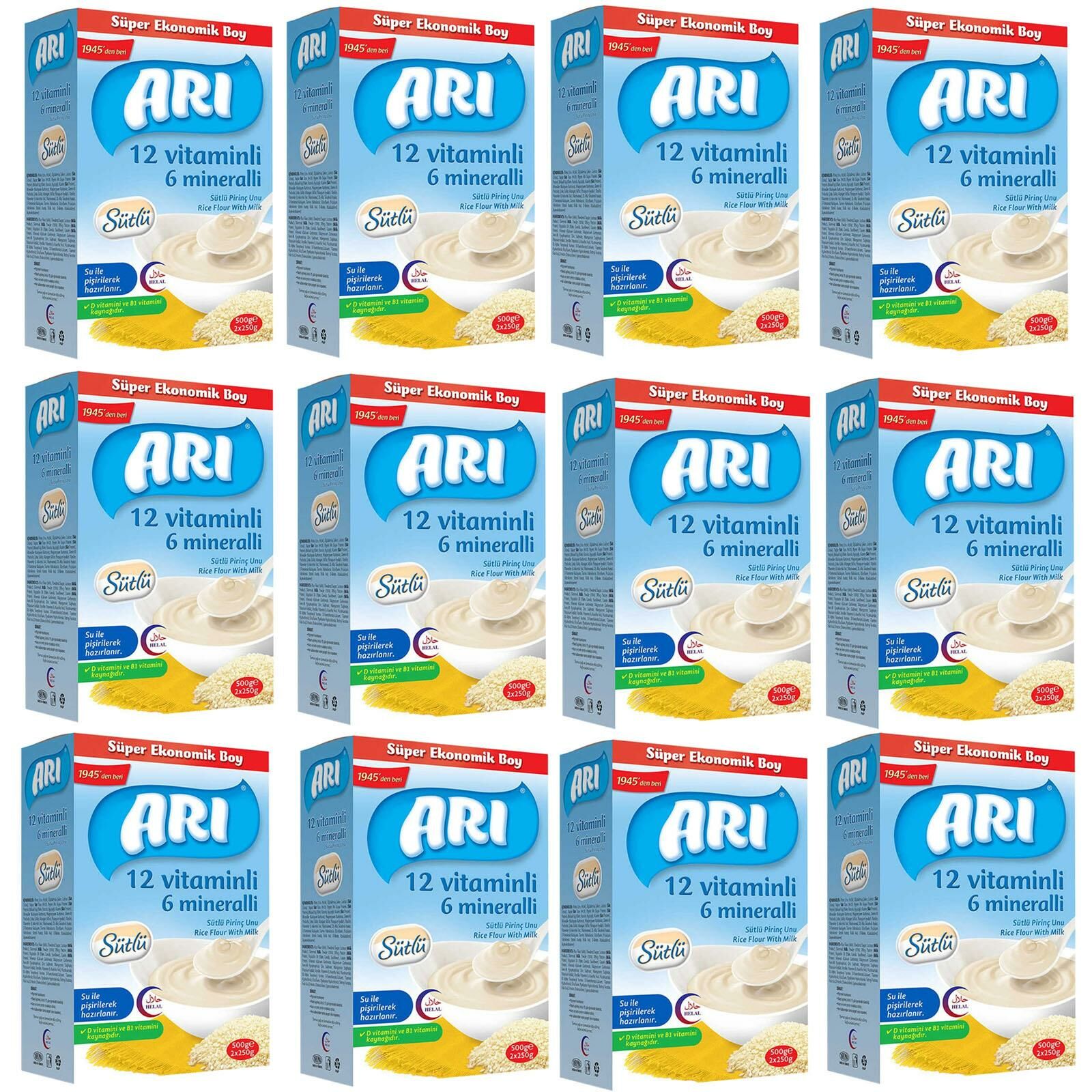 Arı Mama 12 Vitaminli 6 Mineralli 500 gr Sütlü Pirinç Unu 12 li Paket