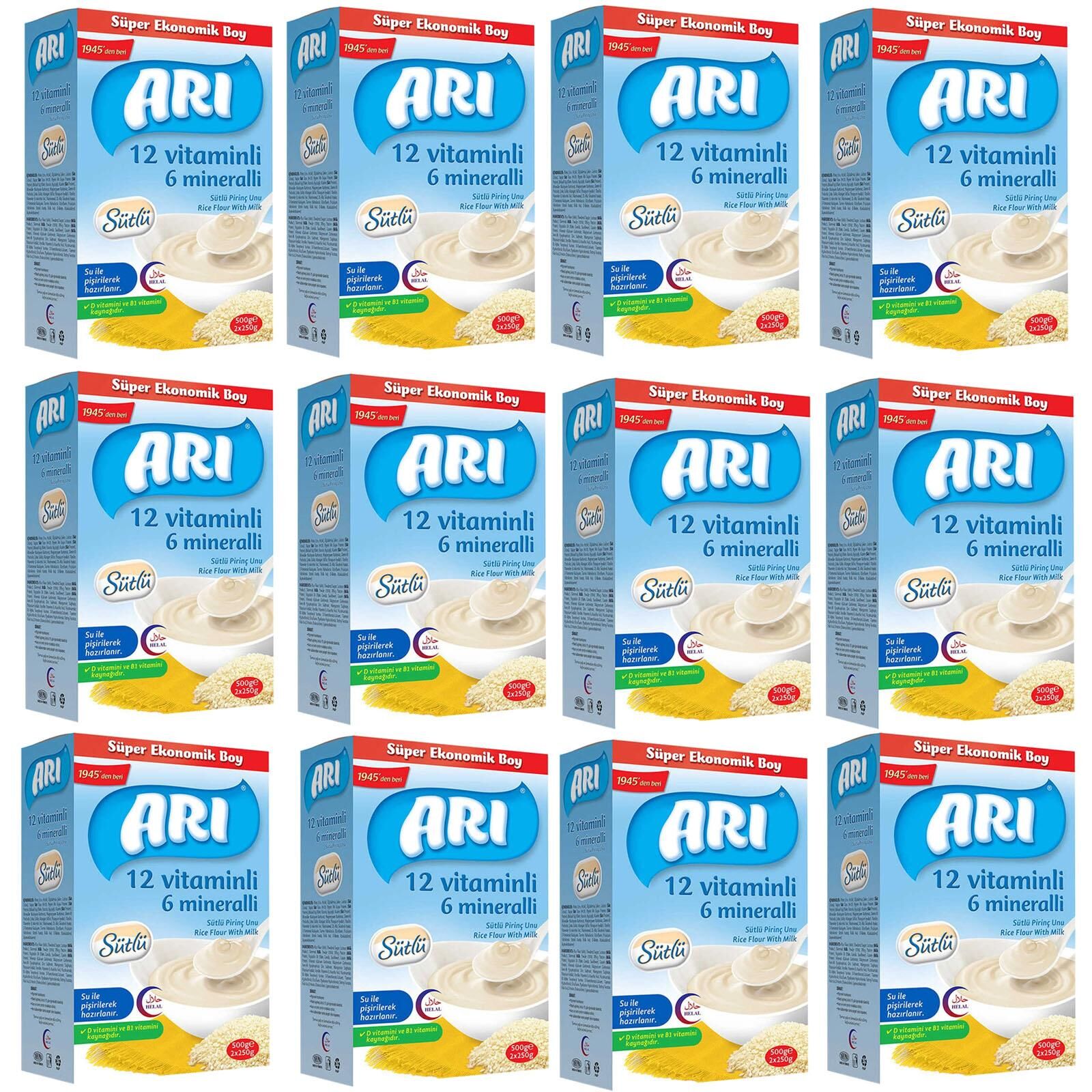 Arı Mama 12 Vitaminli 6 Mineralli 500 gr Sütlü Pirinç Unu 12 li Paket