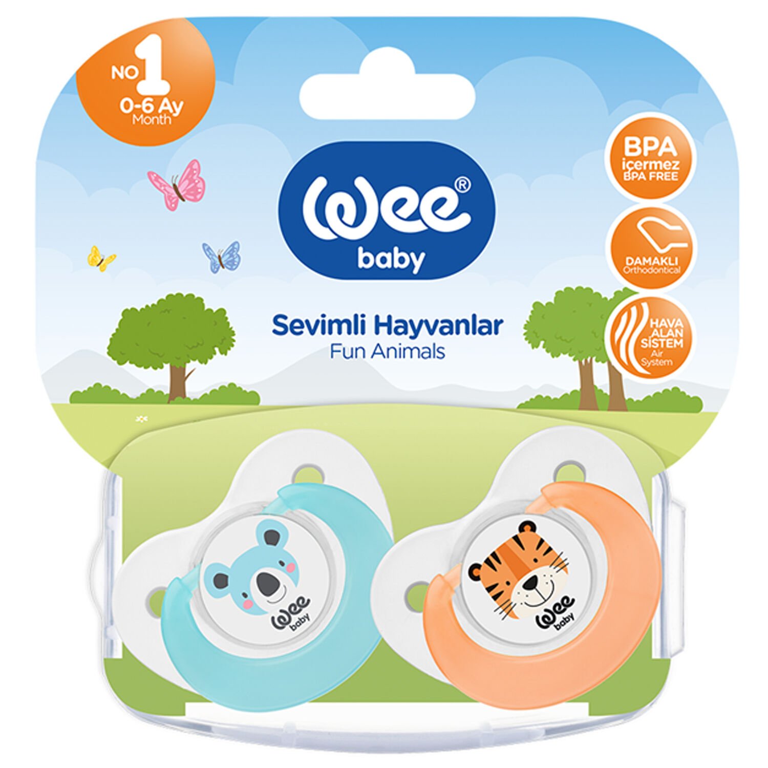 Wee Baby Sevimli Hayvanlar Damaklı No 1 0-6 Ay 2'li Emzik Mavi
