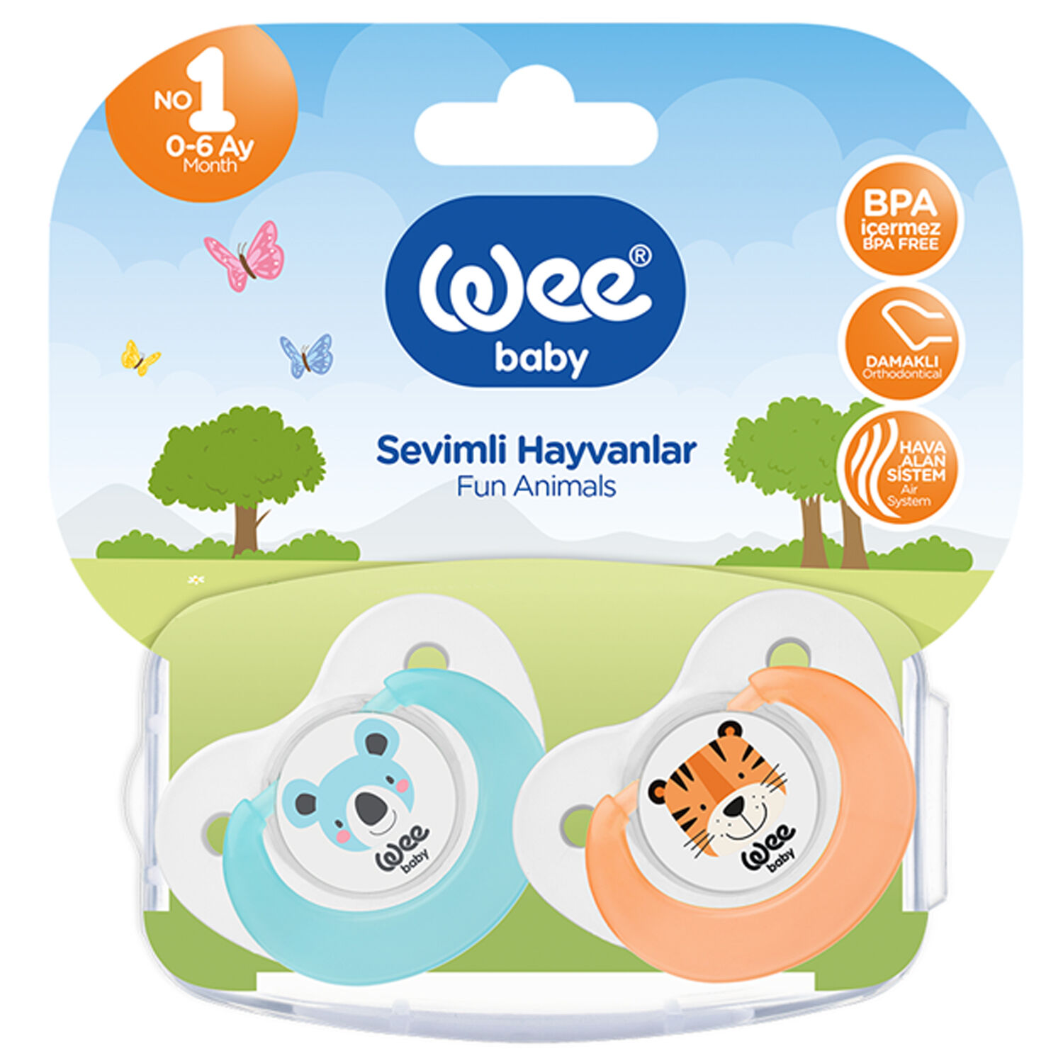 Wee Baby Sevimli Hayvanlar Damaklı No 1 0-6 Ay 2'li Emzik Mavi