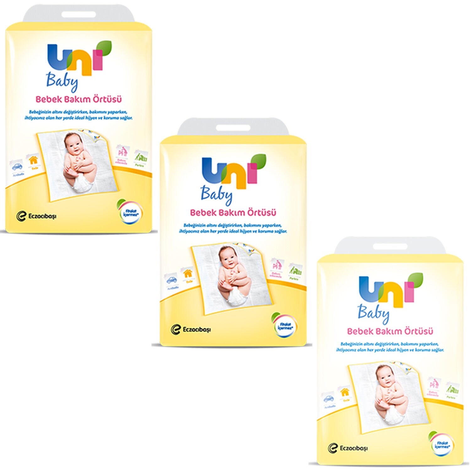 Uni Baby Bebek Bakım Örtüsü 60x60 10 Lu 3 ADET
