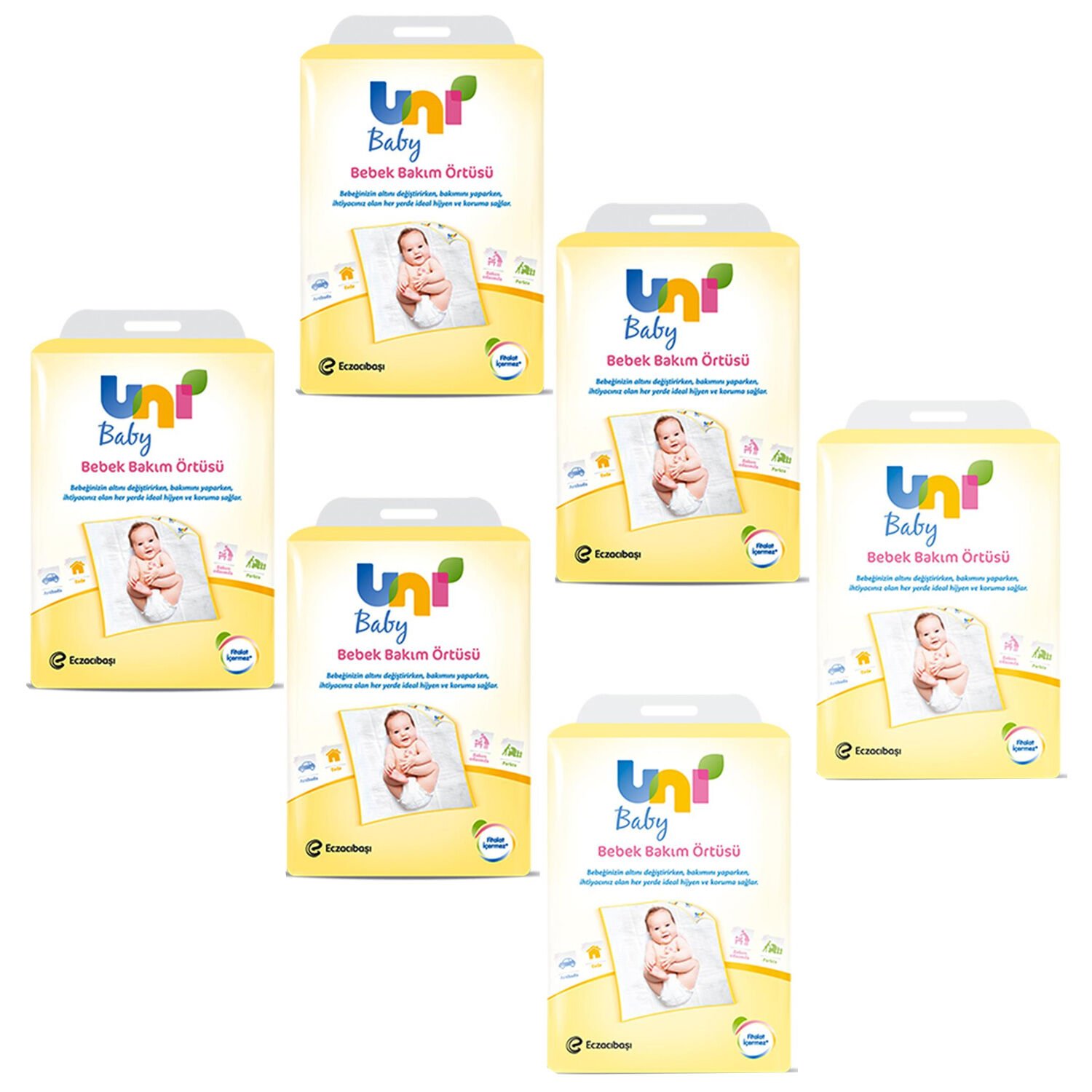Uni Baby Bebek Bakım Örtüsü 60x60 10 Lu 6 ADET
