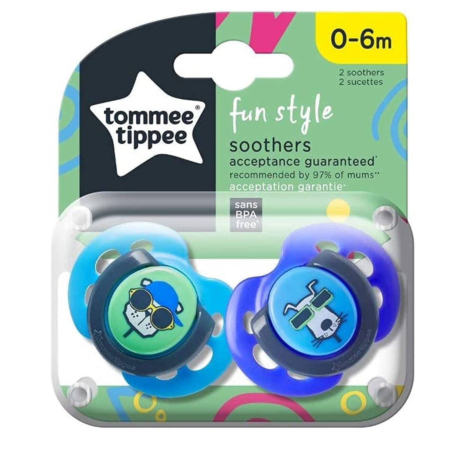 Tommee Tippee Fun Style Ortodontik Emzik 2'li 0-6 Ay Desenli Mavi