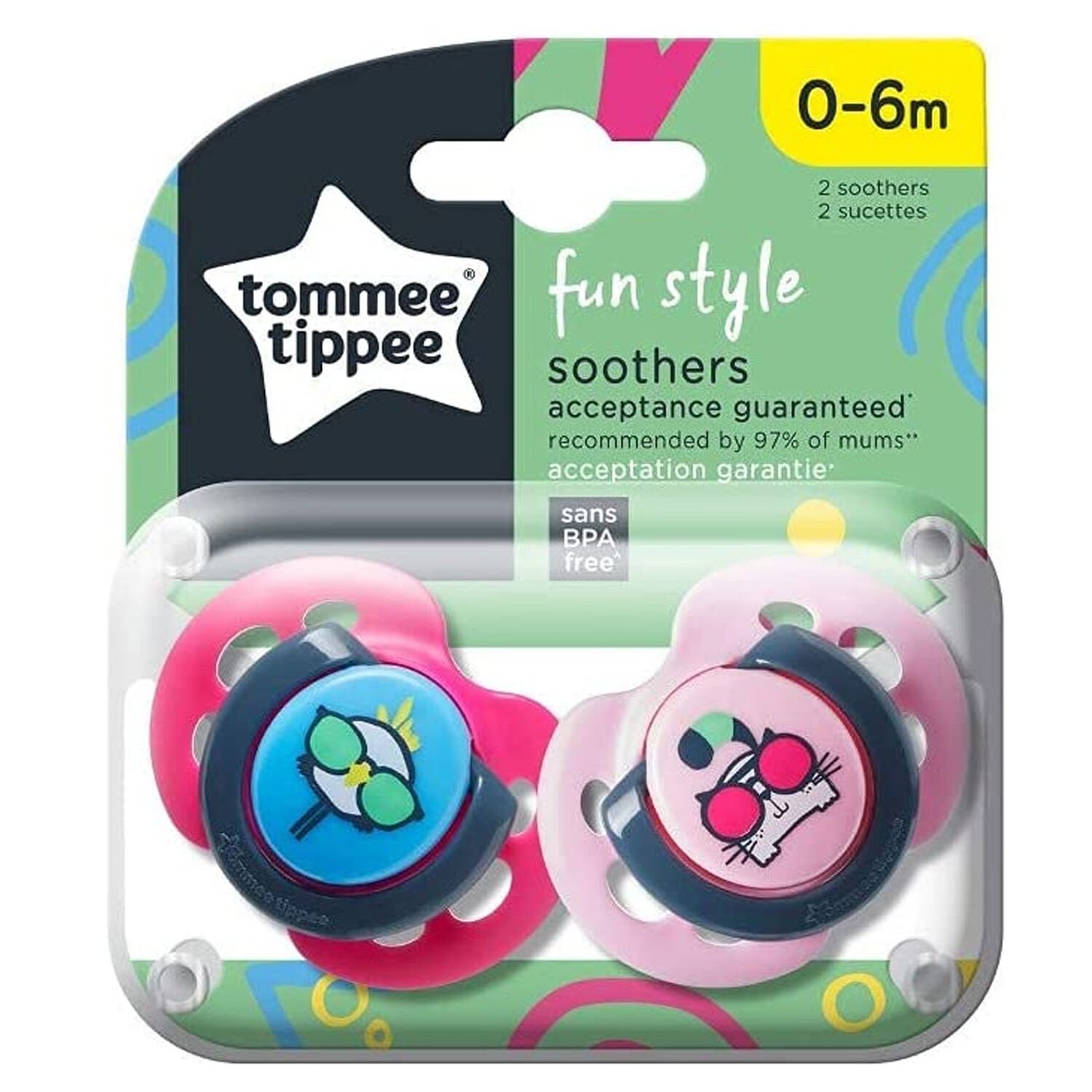 Tommee Tippee Fun Style Ortodontik Emzik 2'li 0-6 Ay Desenli Pembe