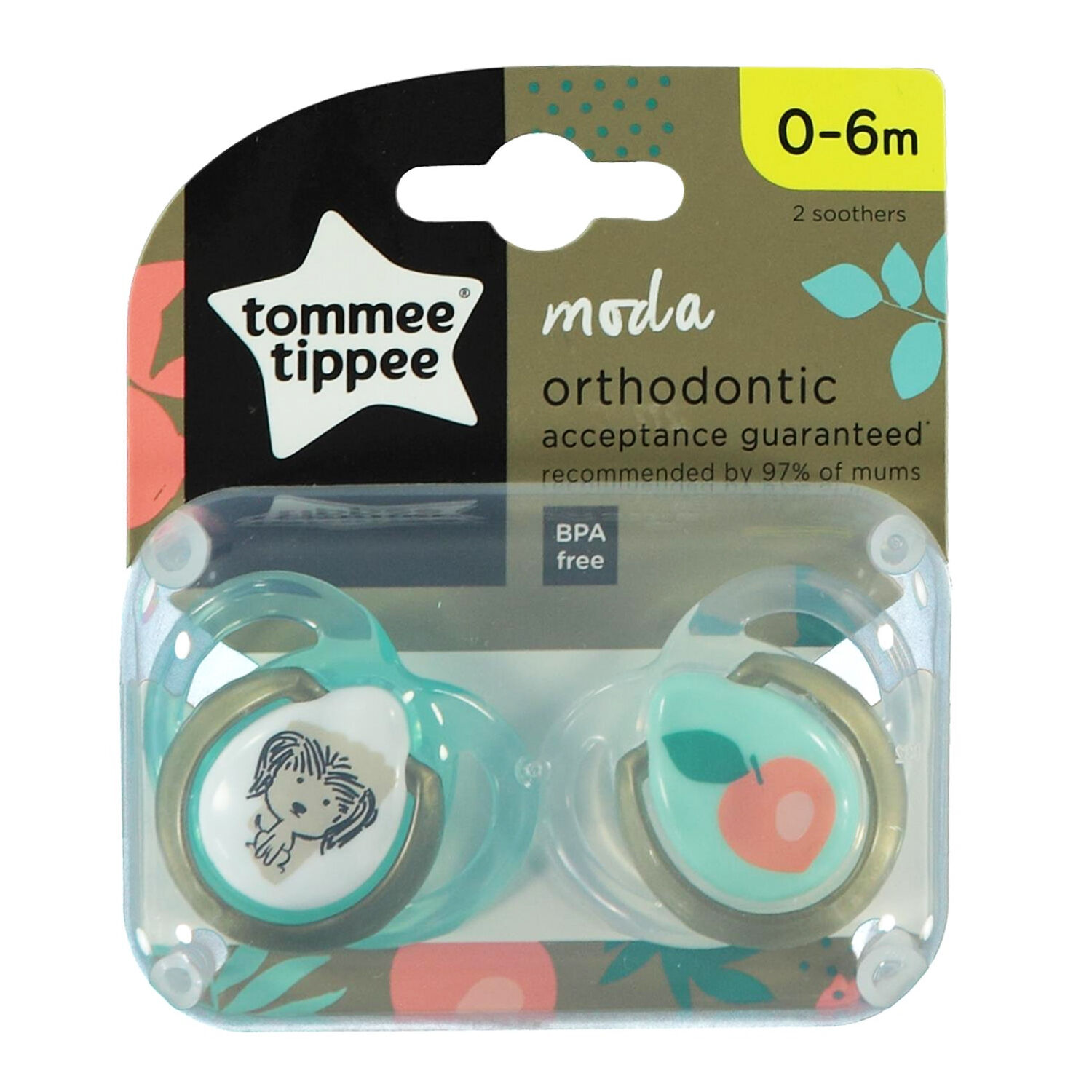 Tommee Tippee Moda Ortodontik 2'li Emzik 0-6 Ay Desenli Turkuaz