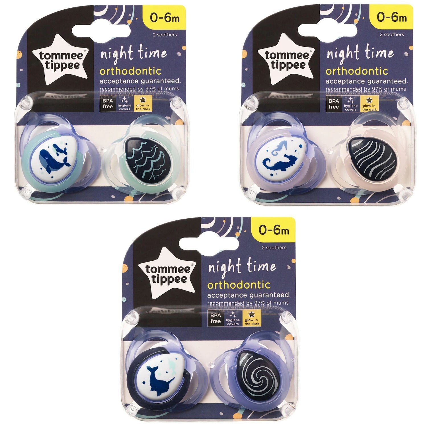 Tommee Tippee Ortodontik Gece Emziği 2'li 0-6 Ay Desenli