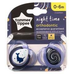 Tommee Tippee Ortodontik Gece Emziği 2'li 0-6 Ay Desenli Mavi