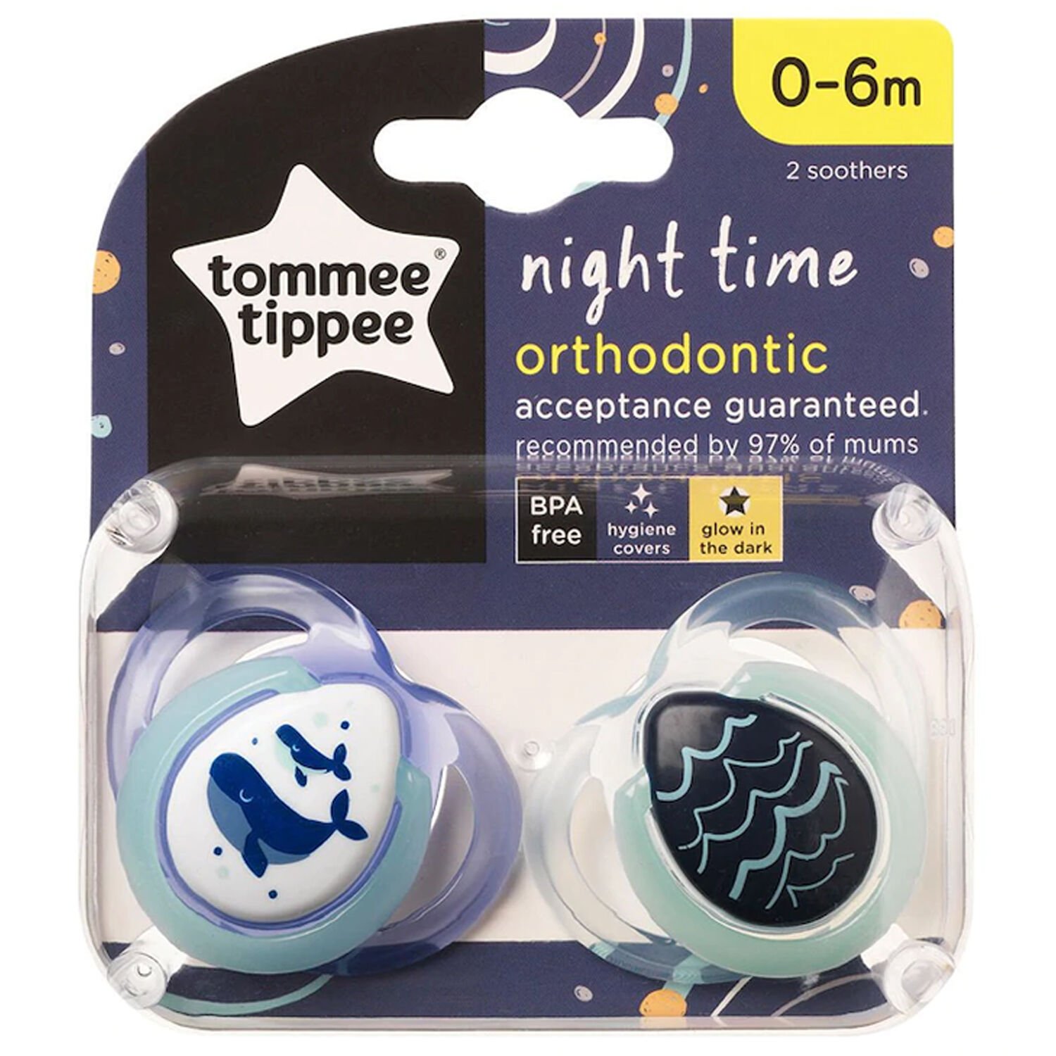 Tommee Tippee Ortodontik Gece Emziği 2'li 0-6 Ay Desenli Yeşil