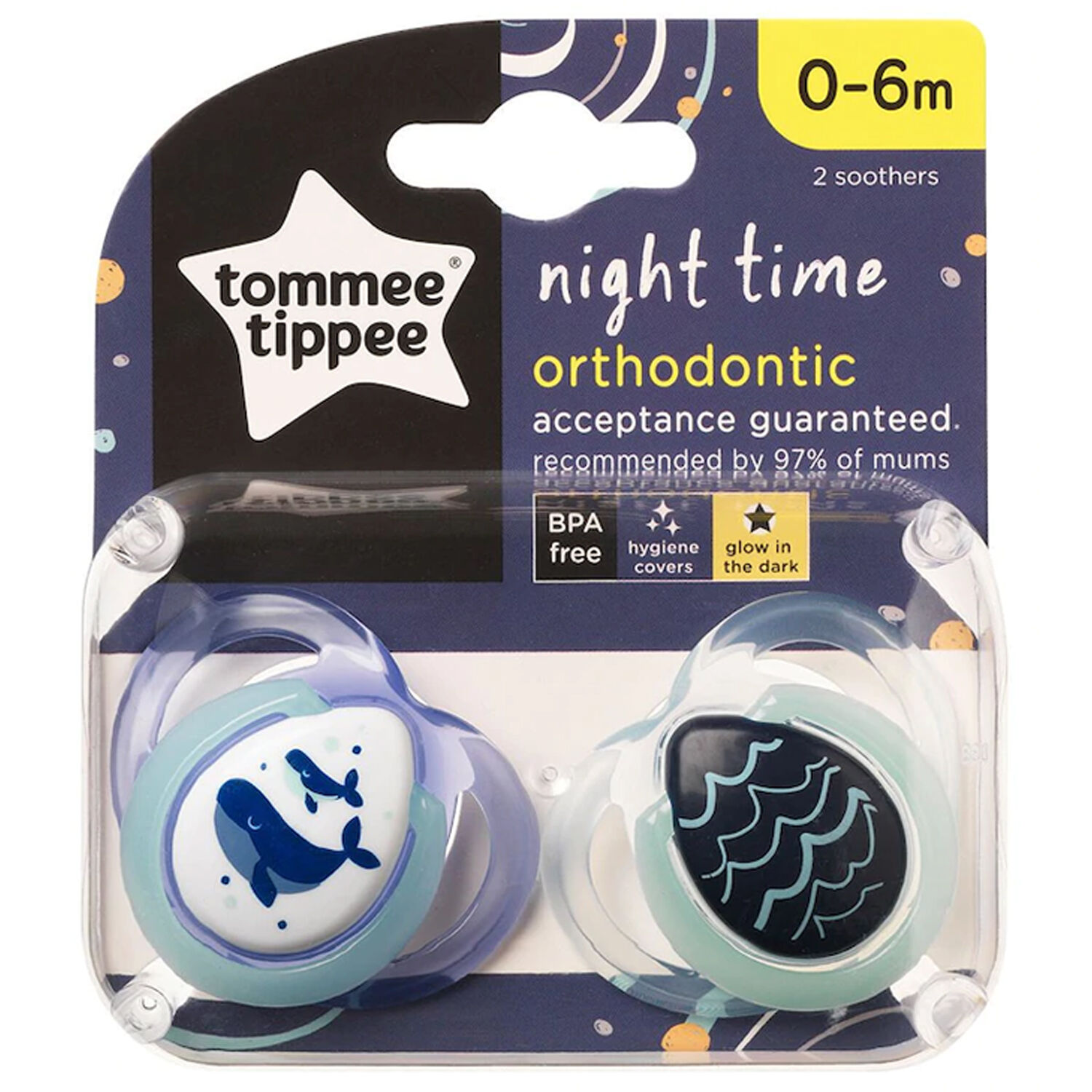Tommee Tippee Ortodontik Gece Emziği 2'li 0-6 Ay Desenli Yeşil