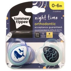 Tommee Tippee Ortodontik Gece Emziği 2'li 0-6 Ay Desenli Yeşil