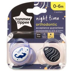 Tommee Tippee Ortodontik Gece Emziği 2'li 0-6 Ay Desenli Şeffaf