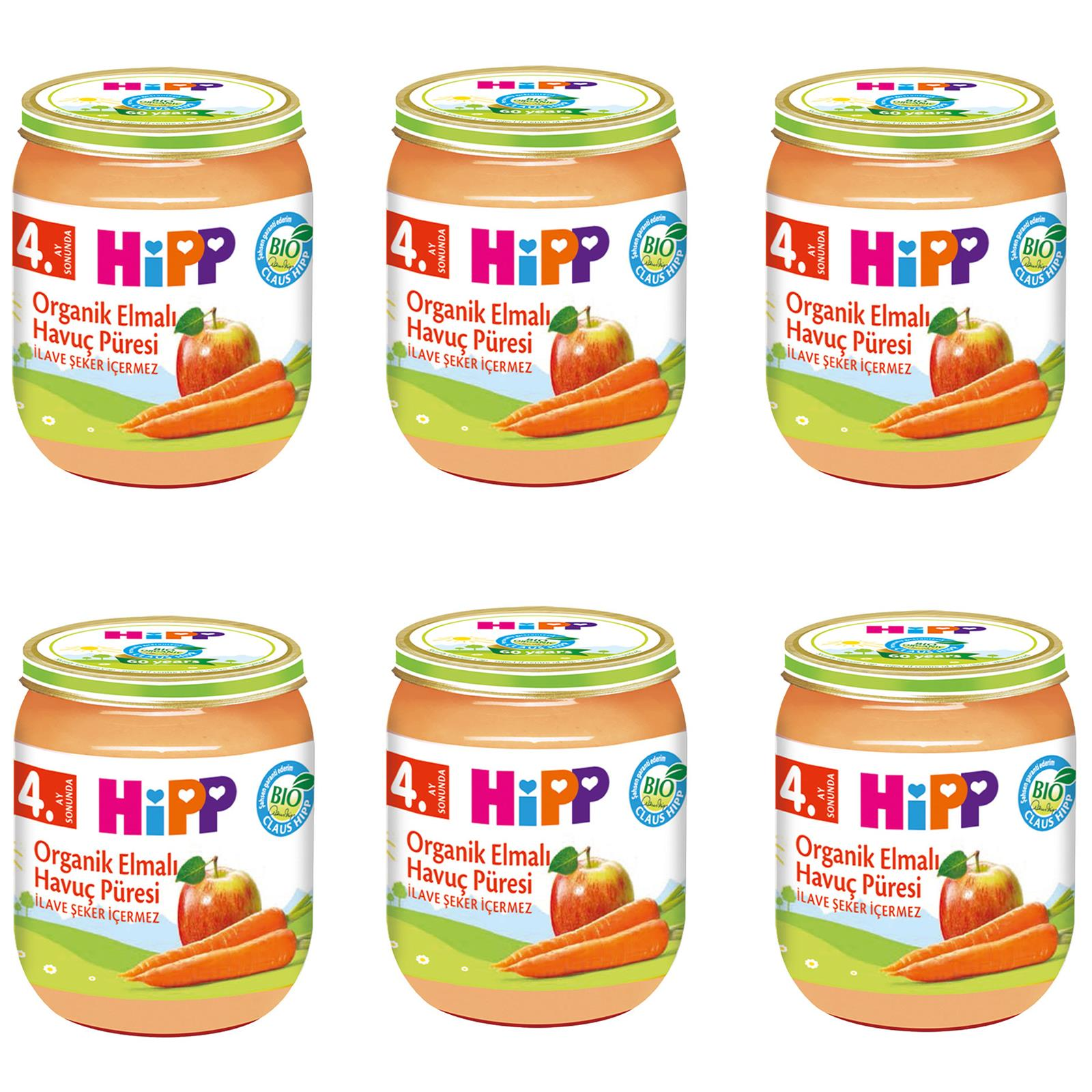 Hipp Kavanoz Maması Organik Elmalı Havuç Püresi 125 gr 6 ADET