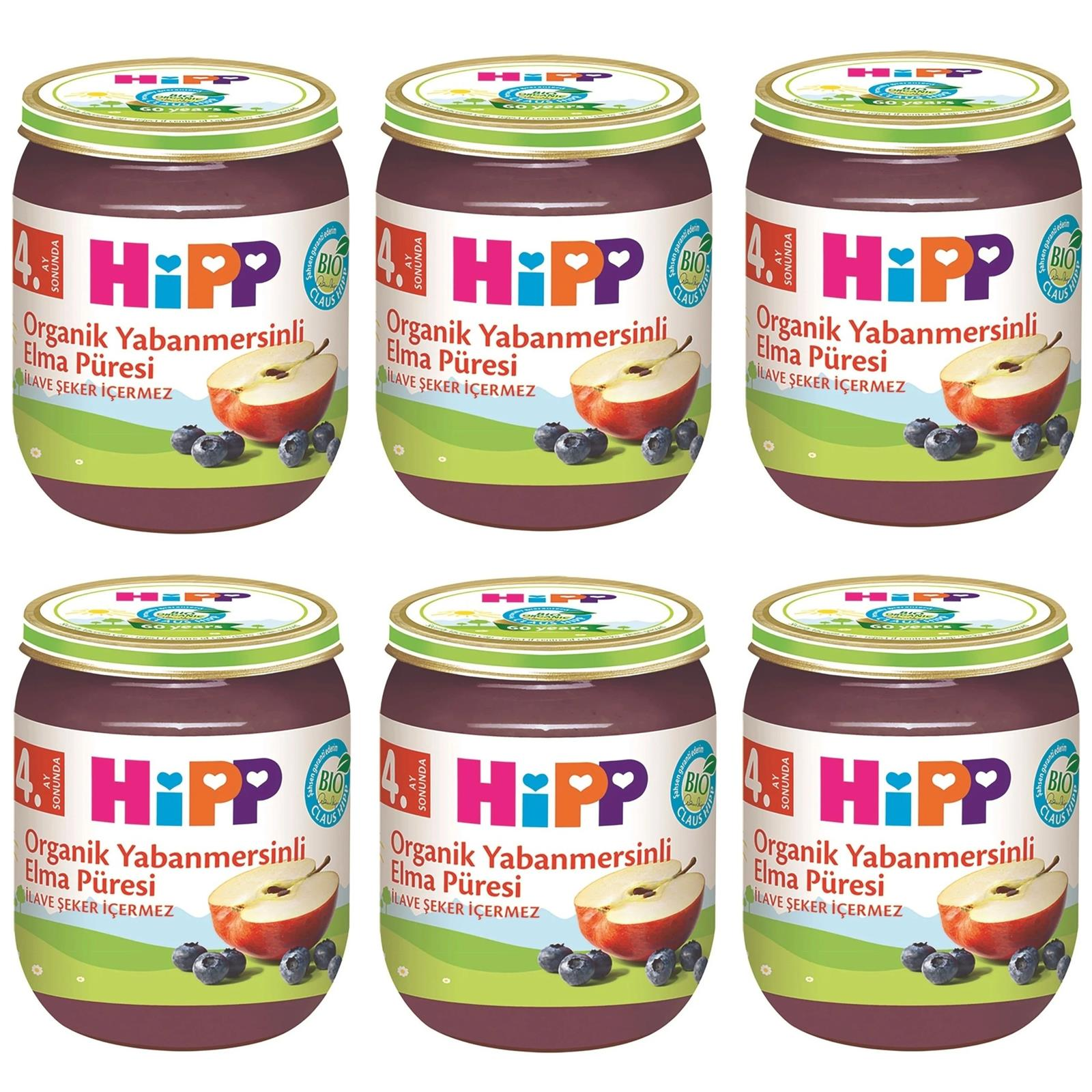 Hipp Kavanoz Maması Organik Yabanmersinli Elma Püresi 125 gr 6 ADET