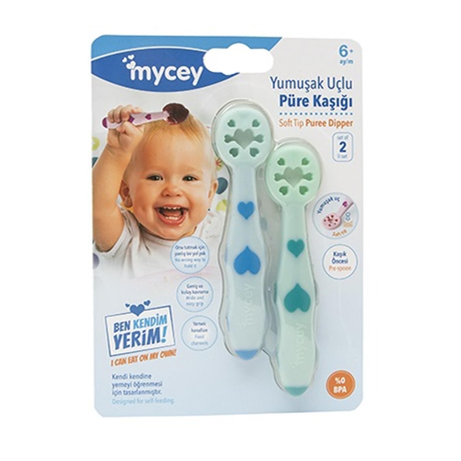 Mycey Yumuşak Uçlu Püre Kaşığı 2 li Set Mavi