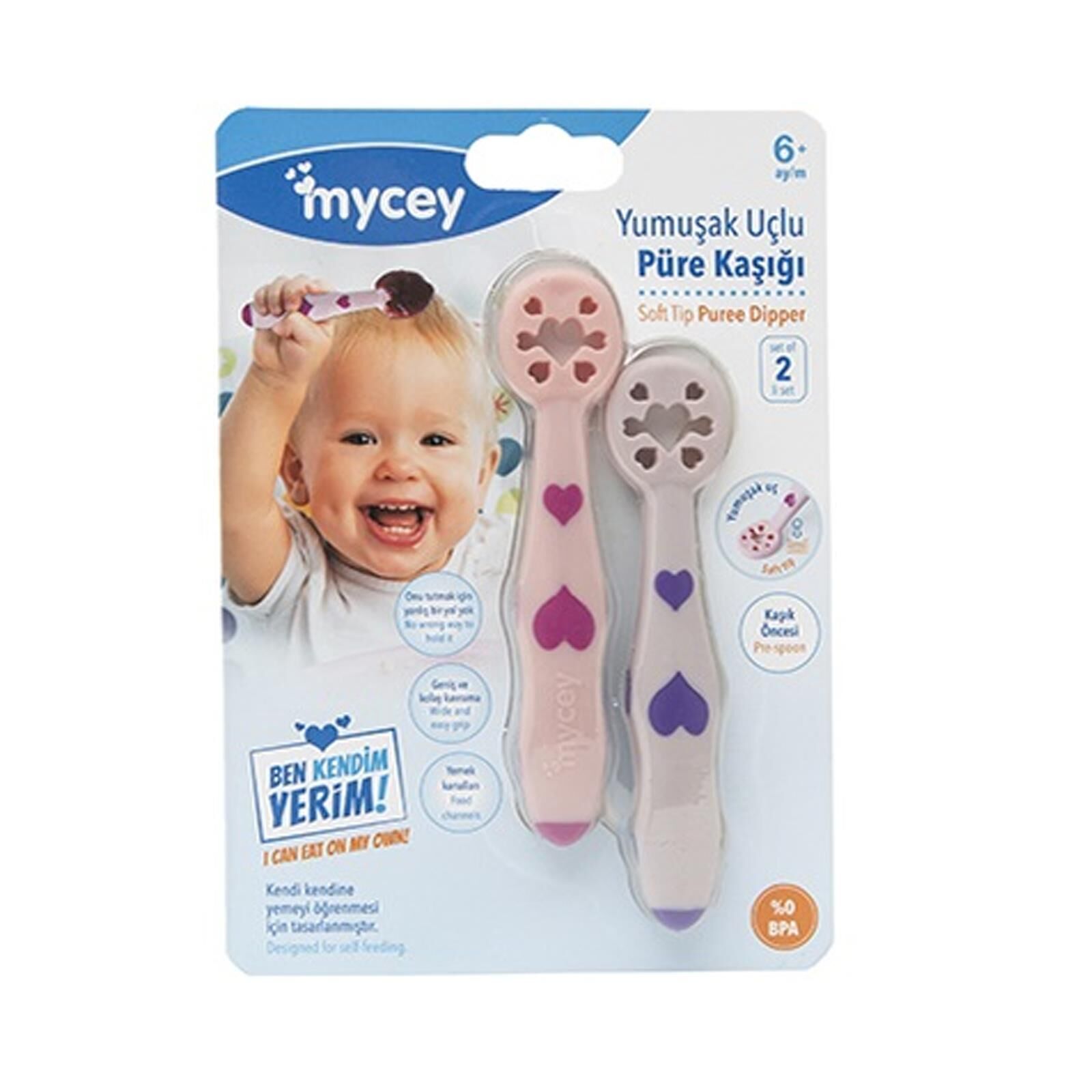 Mycey Yumuşak Uçlu Püre Kaşığı 2 li Set Pembe