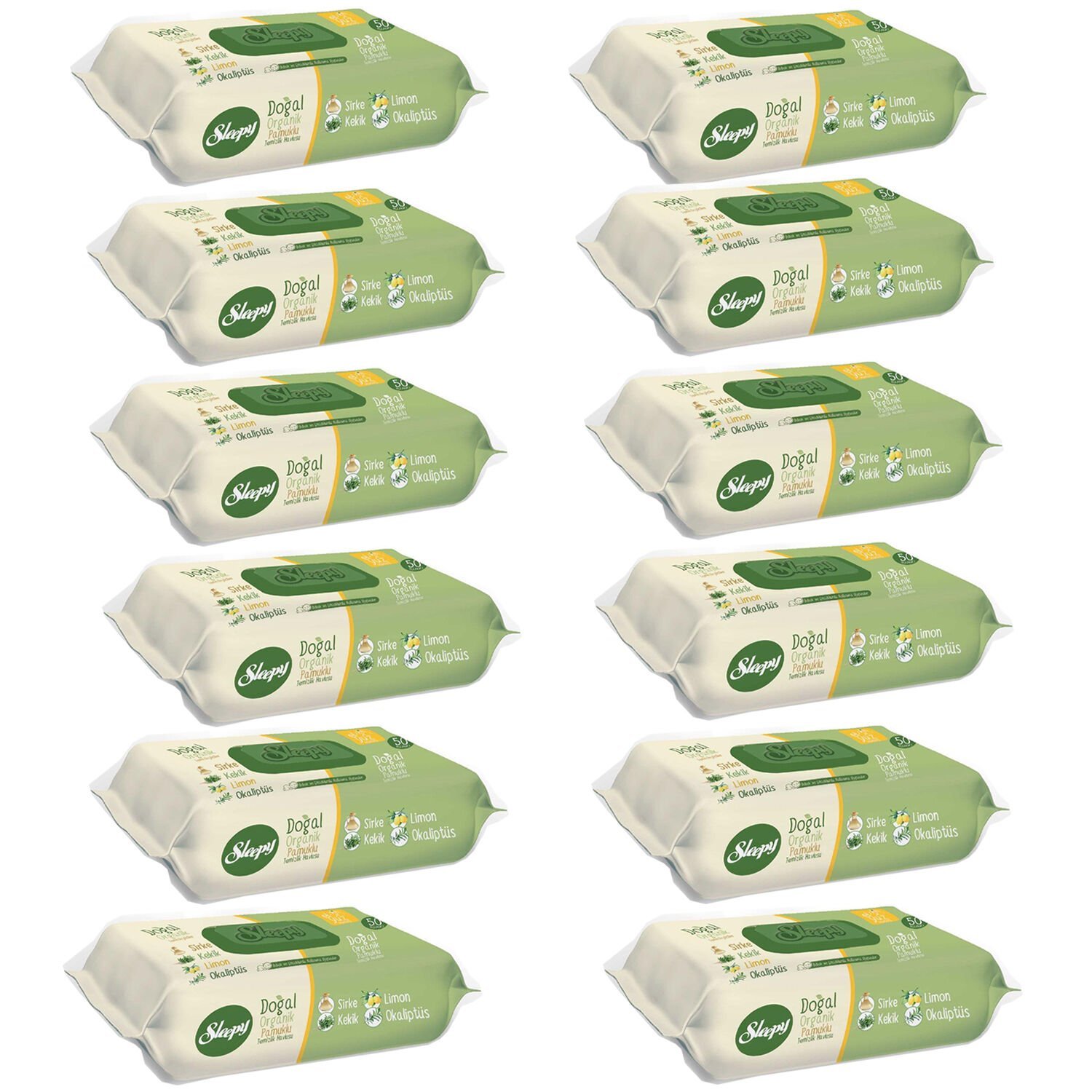 Sleepy Doğal Organik Pamuklu Temizlik Havlusu 50 Yaprak 12 Li PAKET