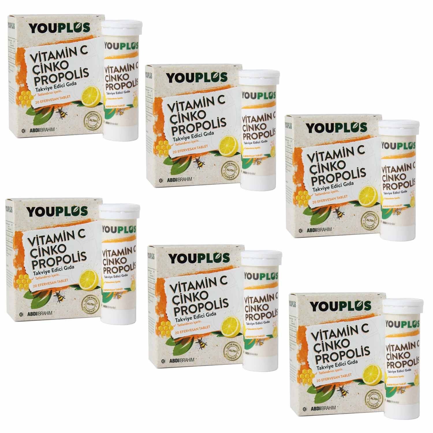 Youplus Vitamin C Çinko Propolis 20 Efervesan Tablet 6 ADET