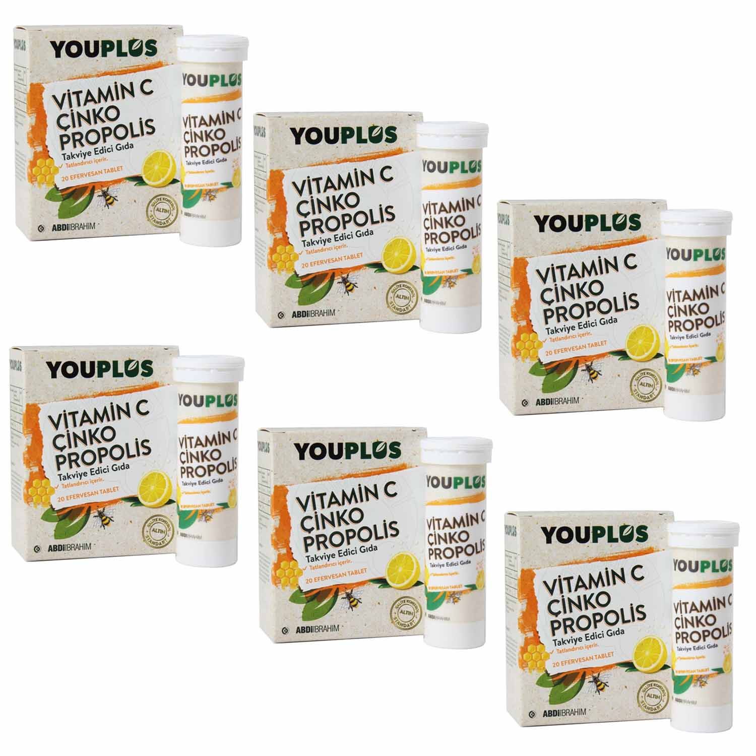 Youplus Vitamin C Çinko Propolis 20 Efervesan Tablet 6 ADET