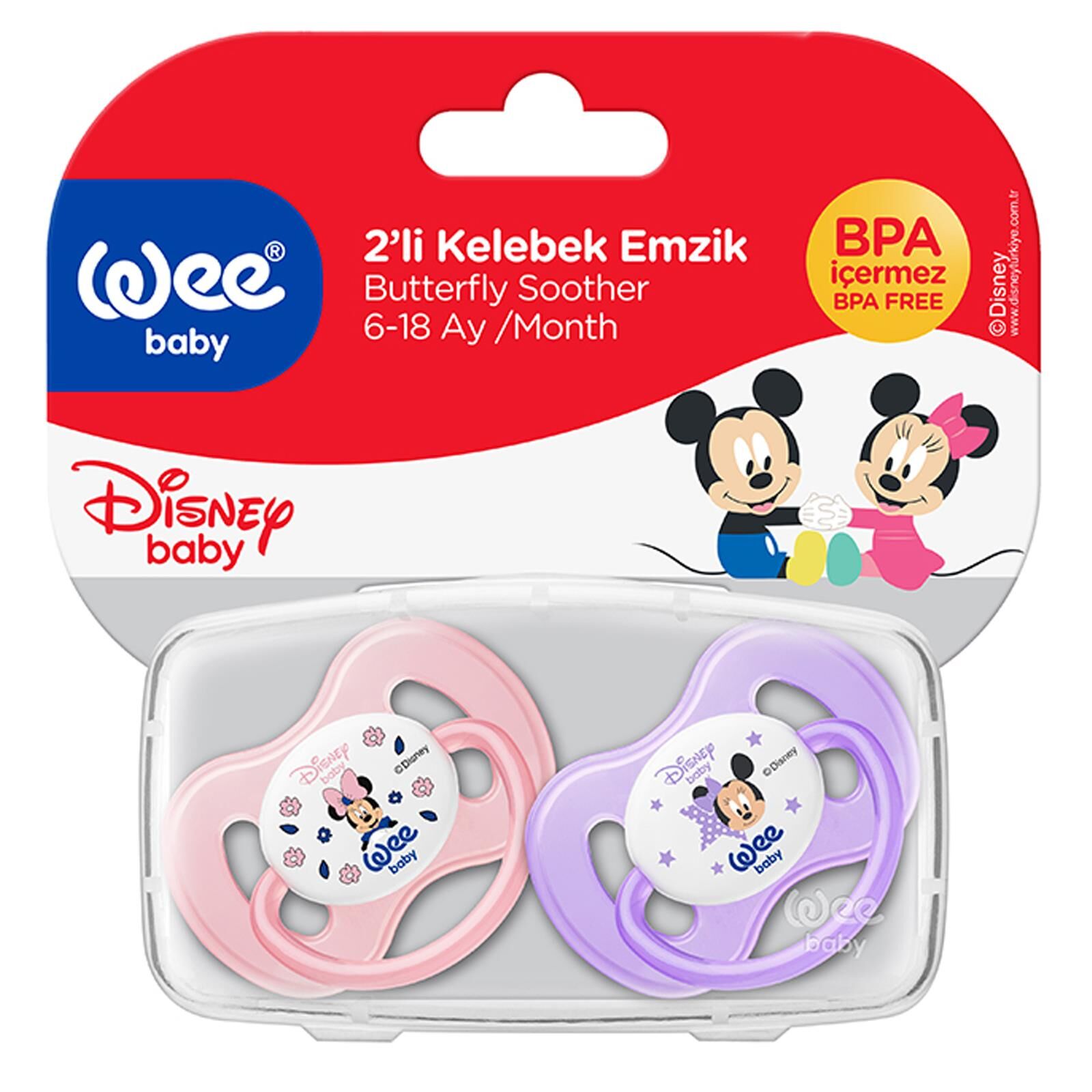 Wee Baby 182 Disney 2 li Kelebek Emzik 6-18 Ay No 2 Pembe-Mor